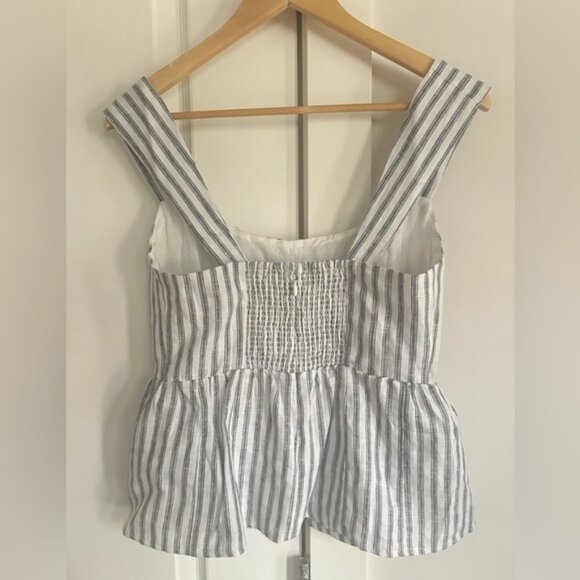 Reformation Evie Linen Top in Antibes Stripe Blue White Stripes | US 0 UK 4 - Picture 8 of 10